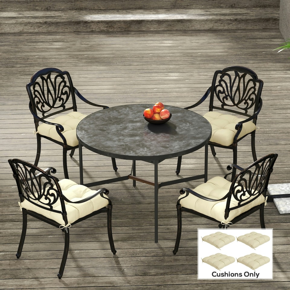 image 1 of Outsunny Set of 4 Outdoor Seat Cushions Water Repellent Seat Pads with Ties | Grey | Charcoal grey | 4