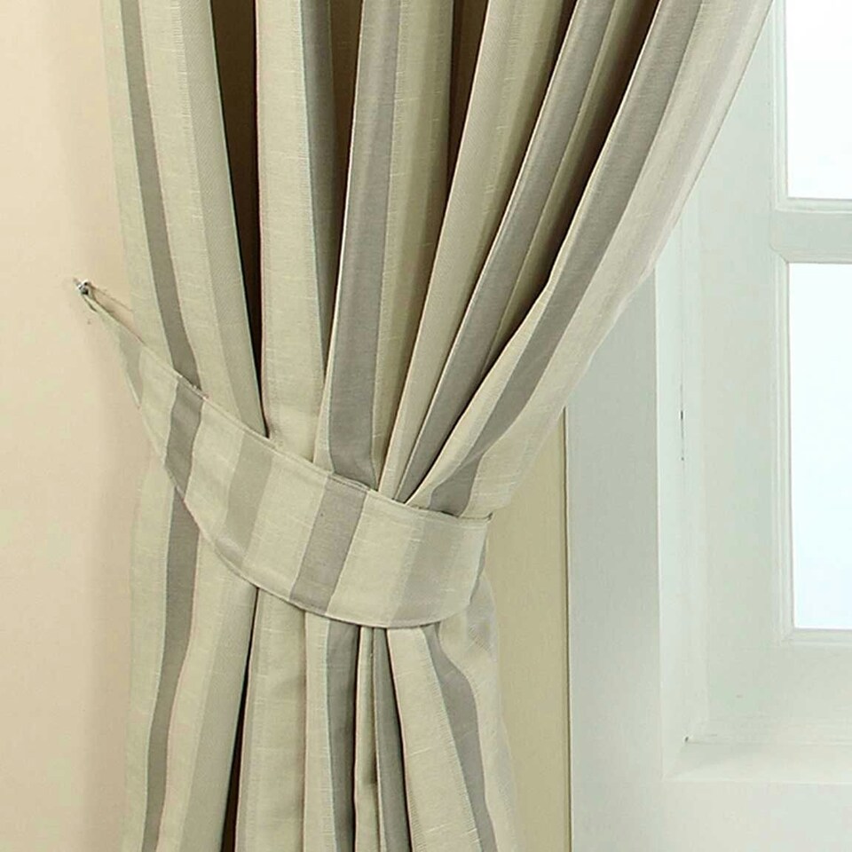 image 1 of Homescapes Cream Stripe Jacquard Curtain Tie Back Pair