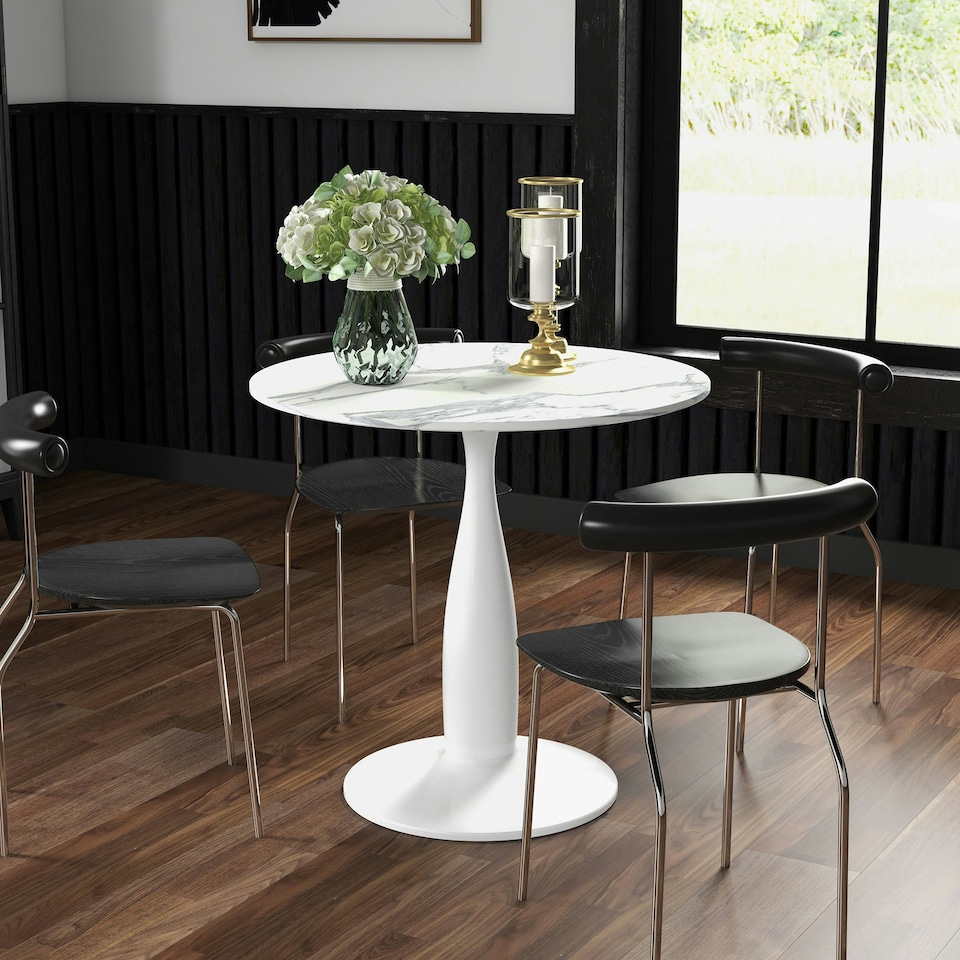 image 1 of HOMCOM Round Dining Table for 2, Modern Kitchen Table with Steel Base, Non-slip Foot Pad for Living Room, Dining Room, White