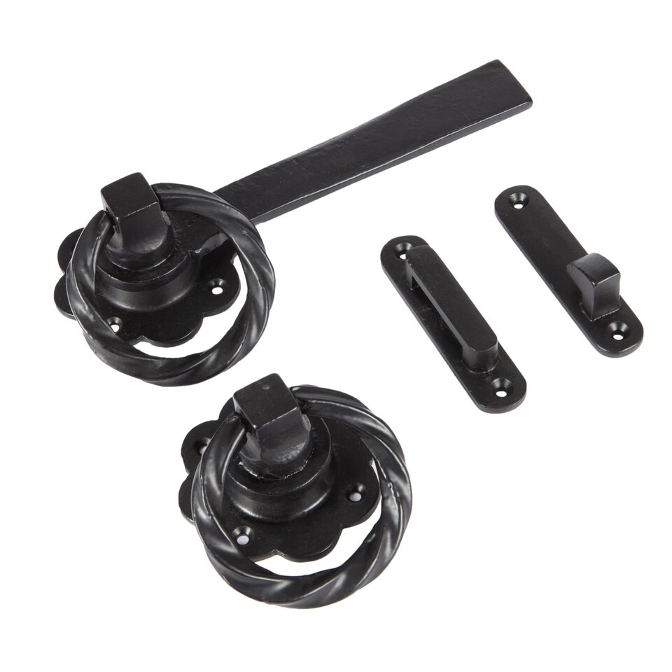 image 1 of Hammer & Tongs Rose Ring Gate Latch - W195mm - Black