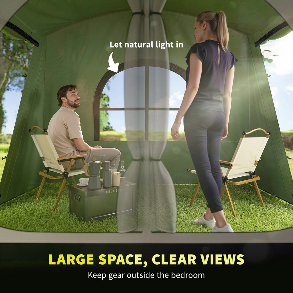 image 1 of Outsunny 3-4 Man Tunnel Tent with Sewn in Floor, 3000mm Waterproof 