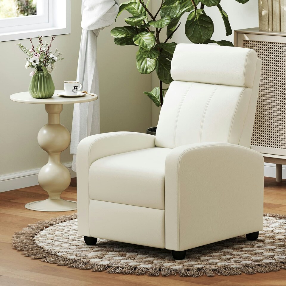 image 1 of COSTWAY Recliner Chair Single Sofa with Adjustable Backrest White White