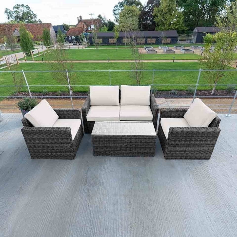 image 1 of Luxury Rattan 4 Seater Sofa Set with Coffee Table in Stone