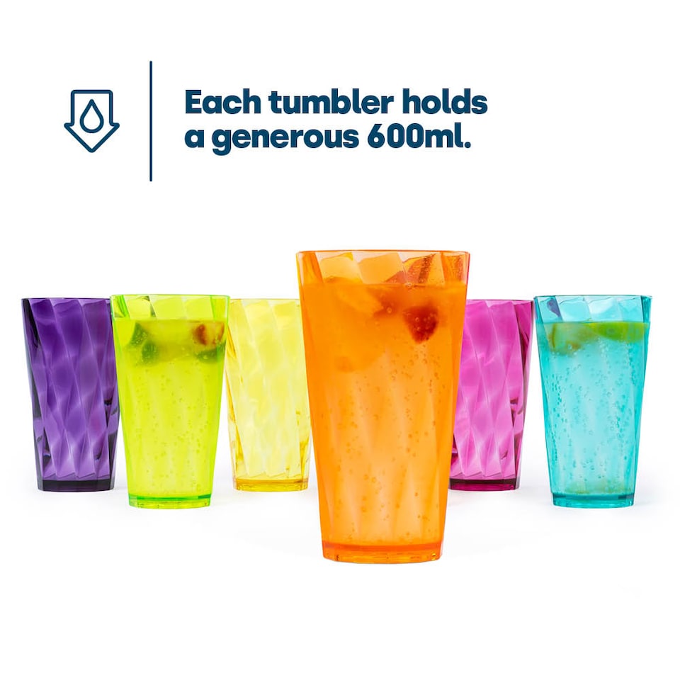 image 1 of Reusable Plastic Cups Set of 6 Unbreakable Tumblers 600ml