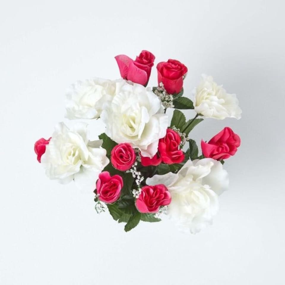 image 1 of Homescapes Set of 2 Pink & Purple Roses Artificial Flowers in Grave Vases