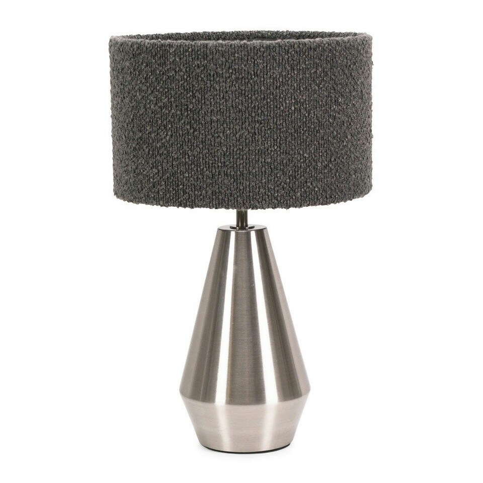 image 1 of ValueLights Jax Silver Metal Touch Dimmer Table Lamp with Charcoal Grey Boucle Shade