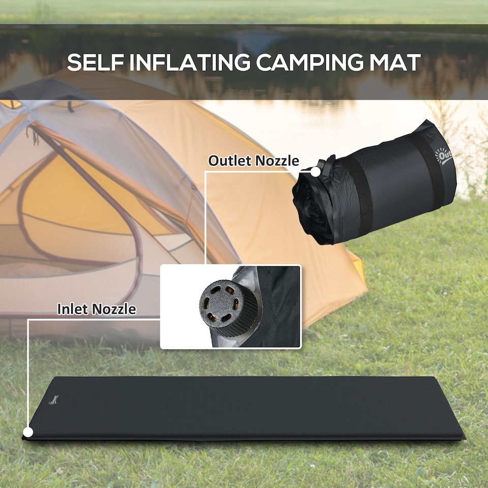 image 1 of Outsunny Self-Inflating Single Sleeping Pad Air Bed with Carry Bag, Grey