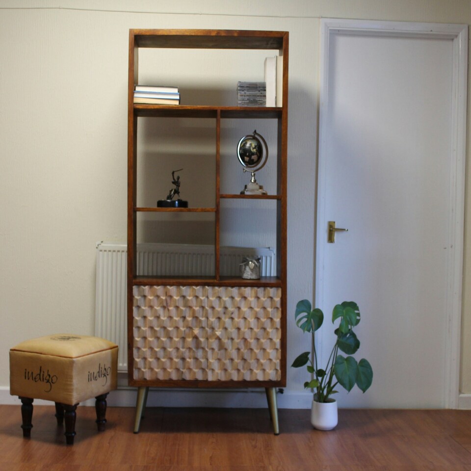 image 1 of Camille Retro Multi shelf bookcase with 2 Doors Brown