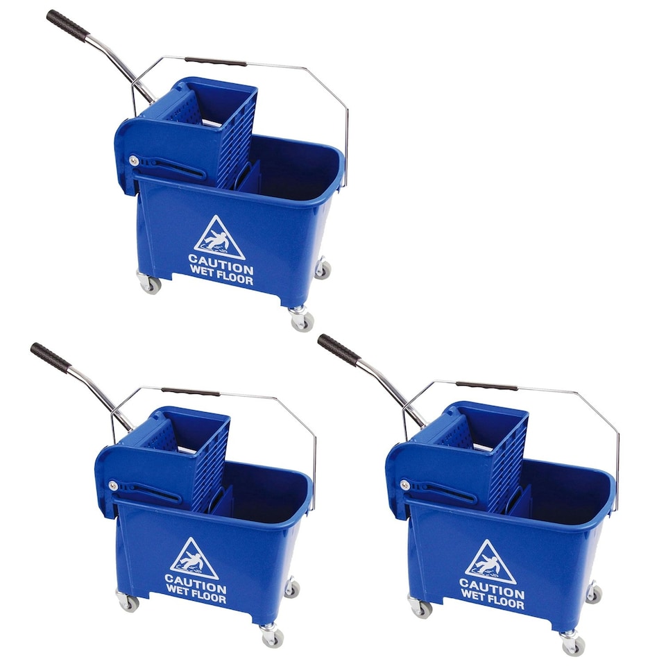 image 1 of 1 x 20 Litre Printed Blue Kentucky Dual Bucket & Wringer System With Wheels & Handle