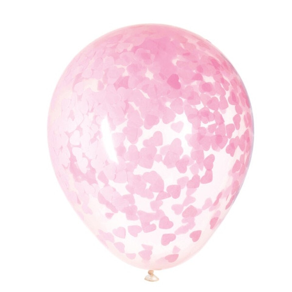 image 1 of Pack of 5 16" Clear Latex Balloons with Pink Heart Confetti