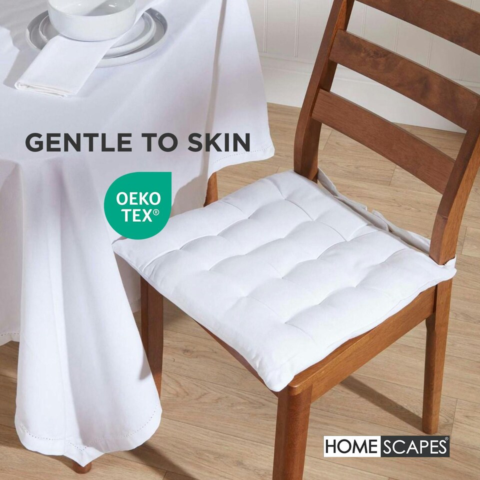 image 1 of Homescapes Seat Pad Luxury Cotton Indoor Outdoor Garden Dining Cushion | White | 40 x 40 cm | 1
