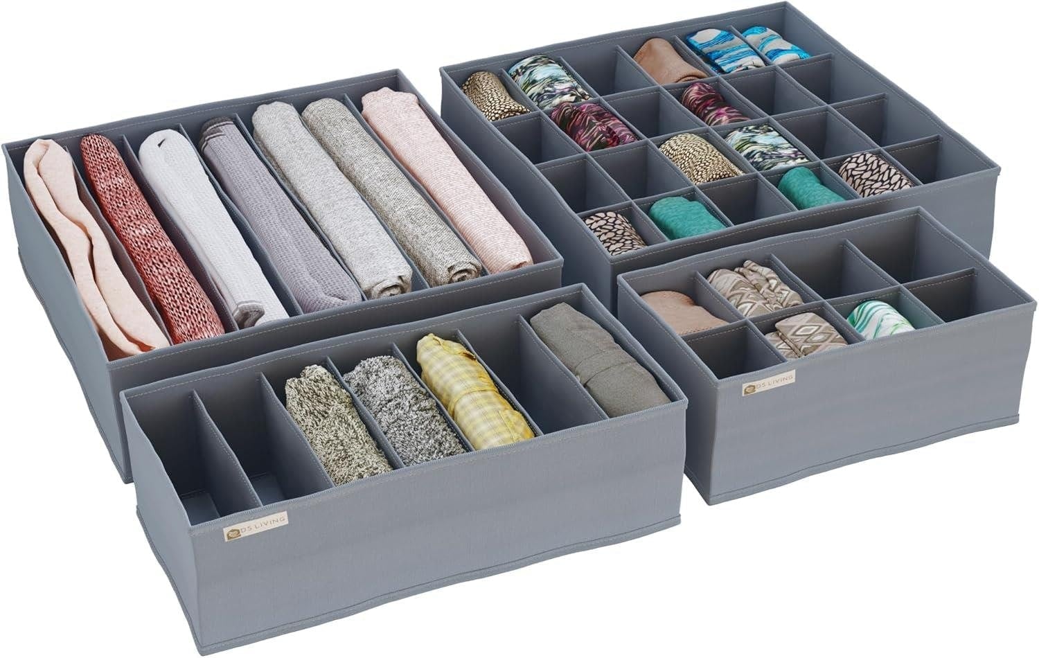 Foldable Clothes Drawer Organiser Storage Set of 4 Grey | Grey