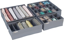 Foldable Clothes Drawer Organiser Storage Set of 4 Grey | Grey