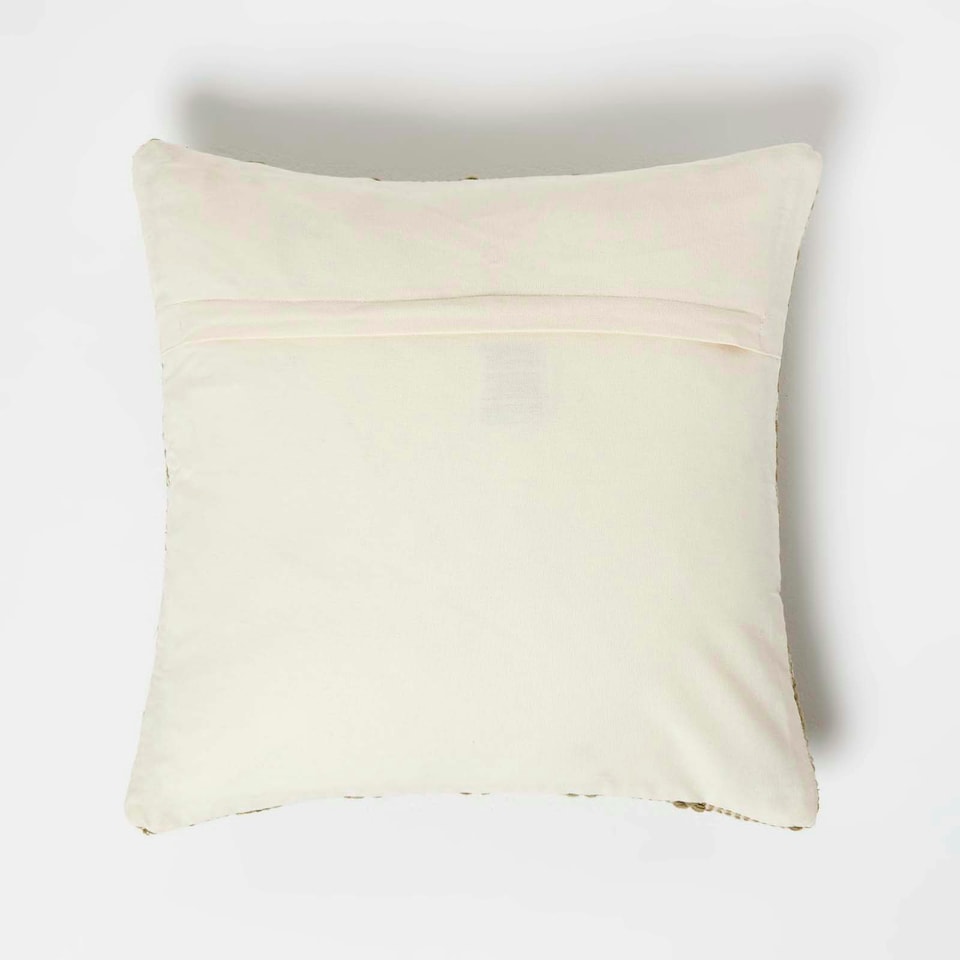 image 1 of Homescapes Lima Handwoven Textured Green Cushion - 45 x 45 cm Green