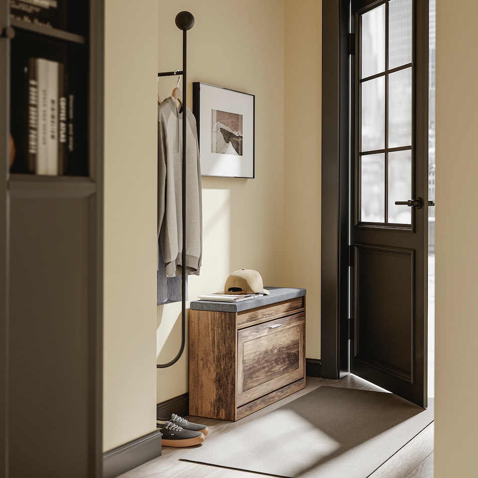 image 1 of SoBuy Brown Shoe Bench with Flip-Top Storage & Two Pull-Out Shelves, 29.5x9.4x20.8 in, 11.9 kg - FSR218-F