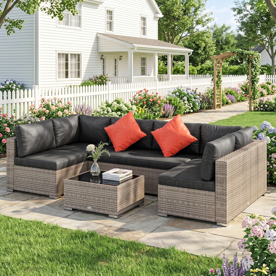 image 1 of Outsunny 4 PCS Patio PE Rattan Wicker Sofa Conservatory Outdoor Furniture Set