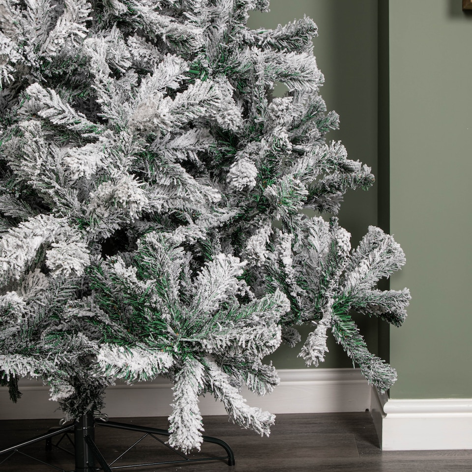 image 1 of 8ft (2.4m) Snow Flocked Artificial Christmas Tree with Green Metal Stand and 1017 Tips