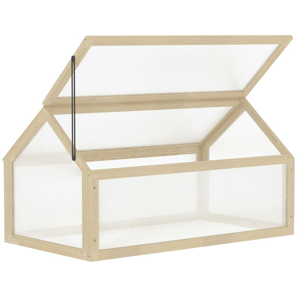 image 1 of Outsunny Wooden Cold Frame Greenhouse Garden Polycarbonate Grow House, Natural
