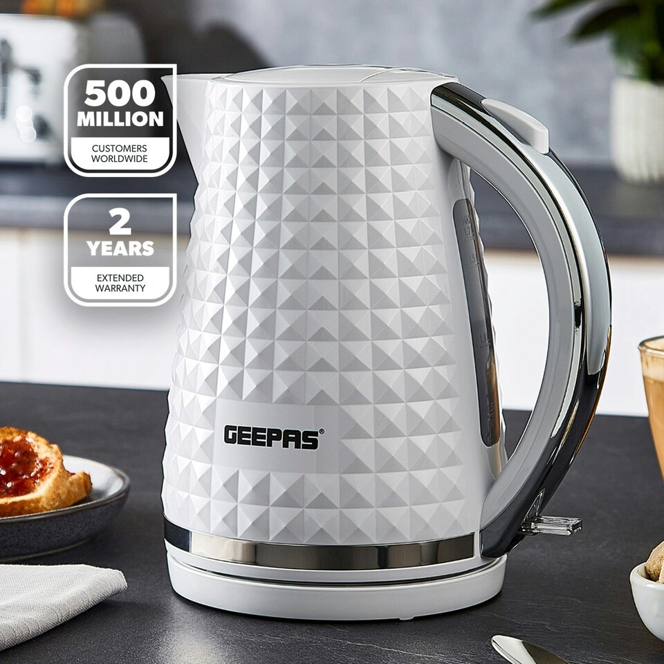 image 1 of GEEPAS 1.7L Cordless Electric Kettle 2200W Textured Kettle |White|Argyle