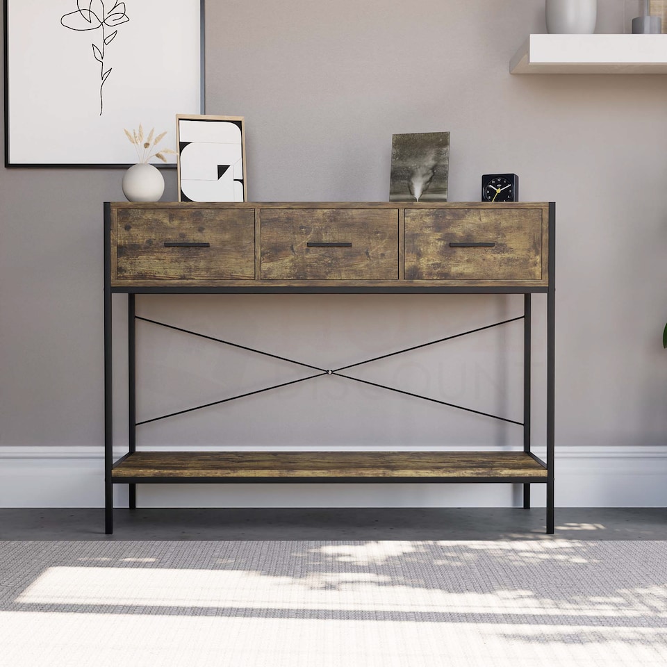 image 1 of Vida Designs Brooklyn 2 Drawer Console Table With Shelf, Dark Wood