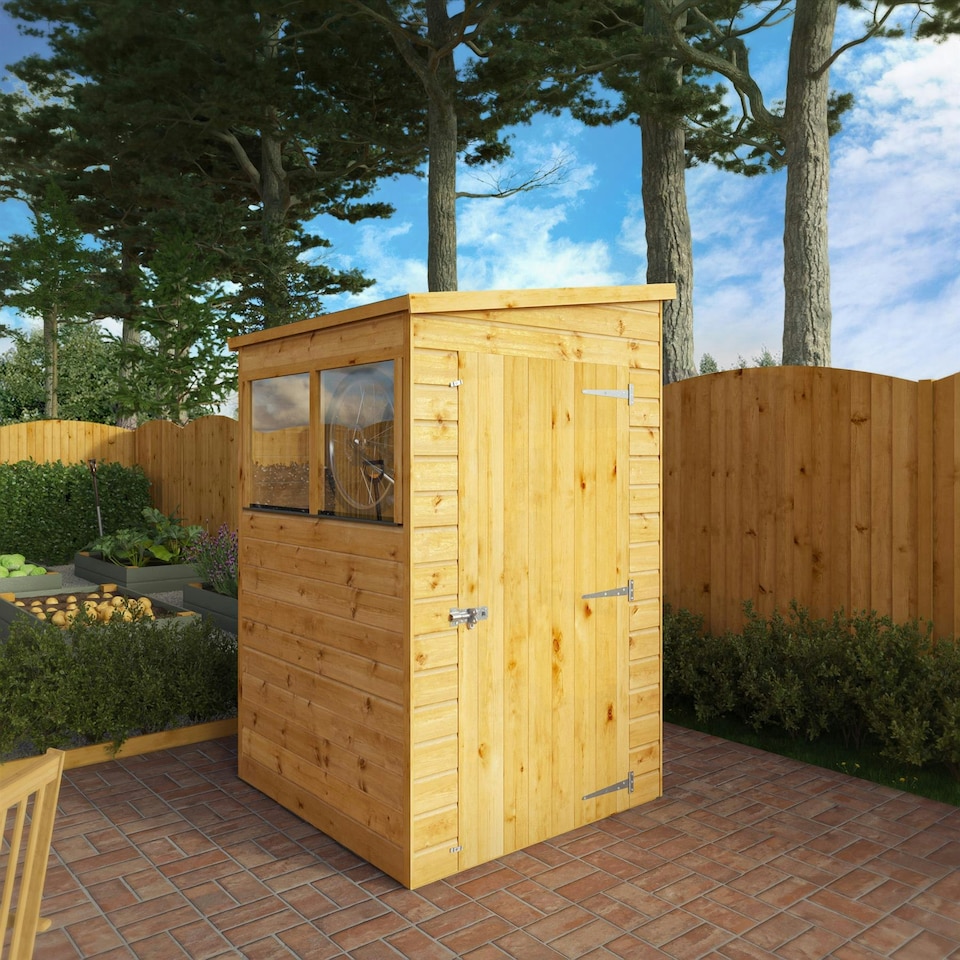 image 1 of 4 x 4 Modular Garden Shed Wooden Shiplap Pent Tongue and Groove Storage Brown