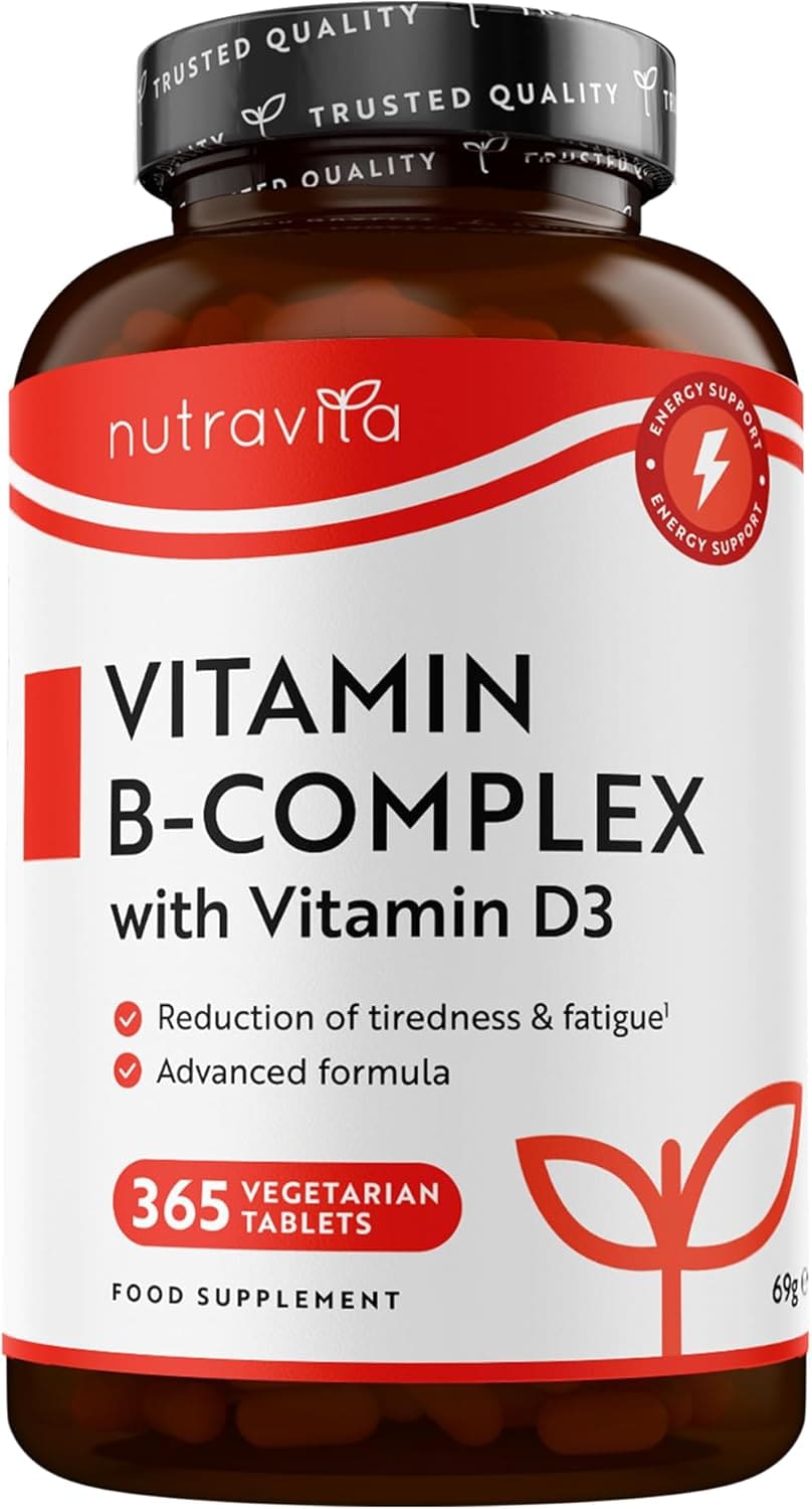 Nutravita Vitamin B Complex High Potency - 8 Vitamins B1-B2-B3-B5-B6-B12, Biotin, Folic Acid & VIT D3 - 365 Micro Tablets - 1 Full Year Supply