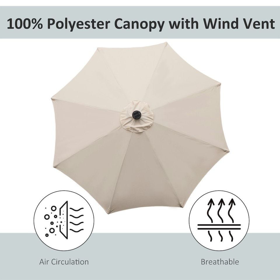 image 1 of Outsunny Outdoor Garden Solar Power 24 LED light Parasol Sun Umbrella Crank Tilt