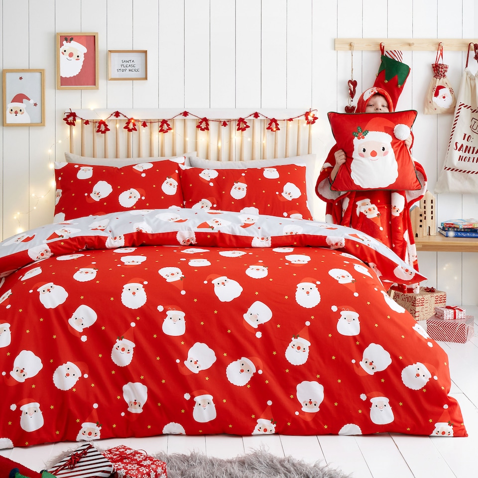 image 1 of Fusion Happy Santa Duvet Cover Set Red