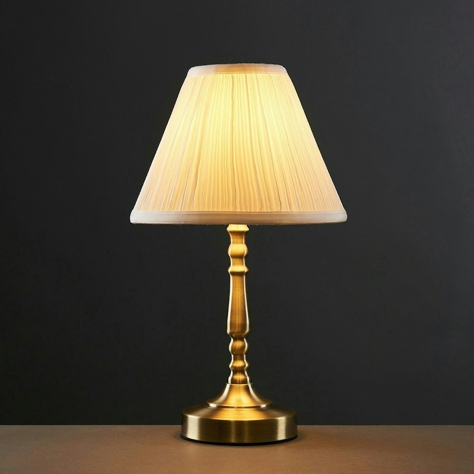 image 1 of ValueLights Pair Of Vintage Antique Brass Touch Table Lamps With Pleated Cream Shades