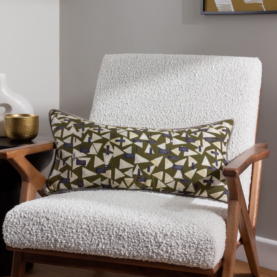 image 1 of Hoem City Geometric Piped Cushion, Multicolour, 30 x 60cm