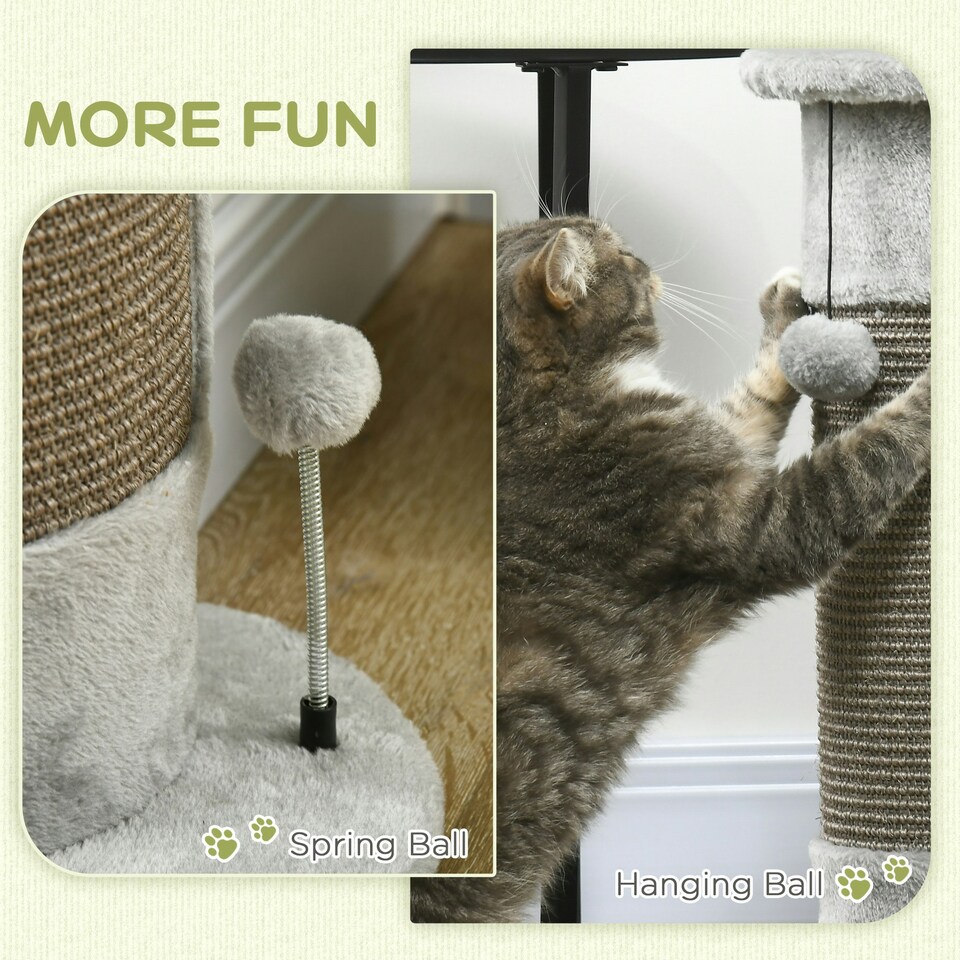 image 1 of PawHut Claw Scratcher Corner Wall, with Plush Sisal Toy Balls, 58cm, Grey
