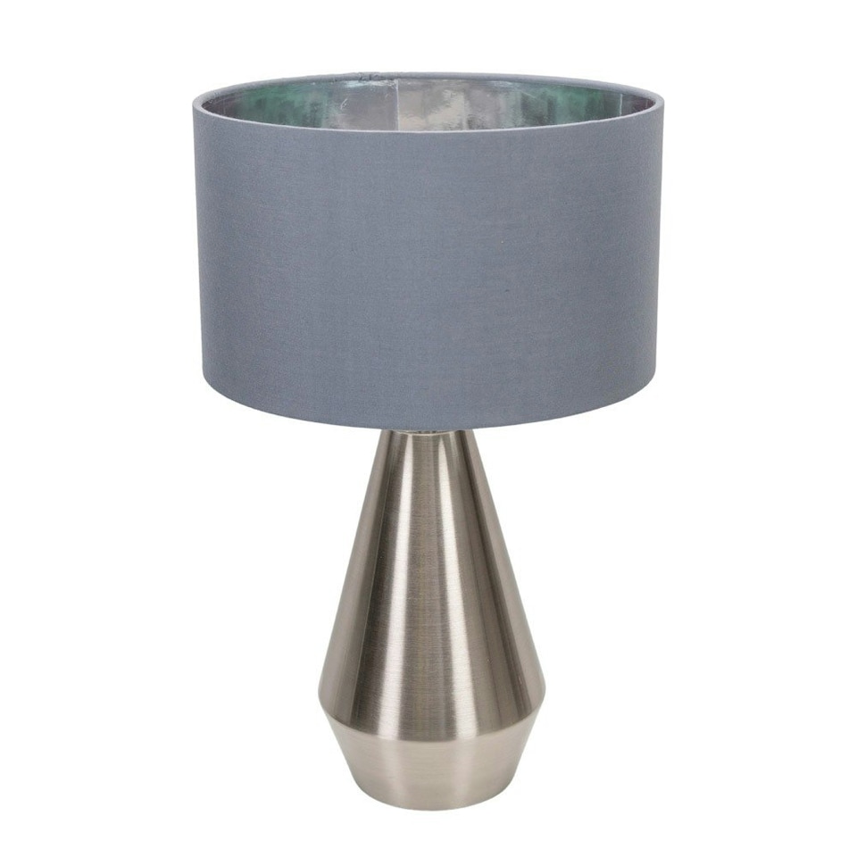 image 1 of ValueLights Jax Chrome Dimmable Touch Table Lamp with Grey with Chrome Inner Lamp Shade and LED Bulb