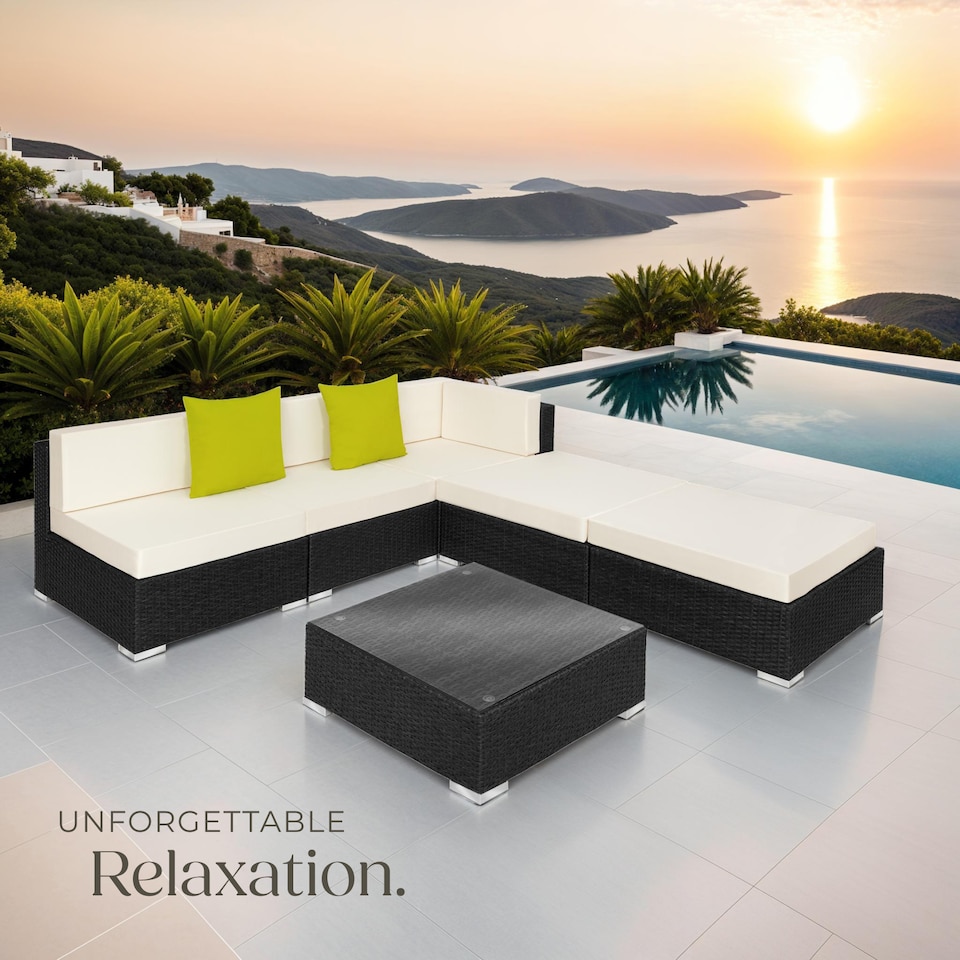 image 1 of Garden Furniture Set Paris - modular corner sofa set with coffee table, thick cushions | Black | black | 75 x 75 x 60 cm | 1