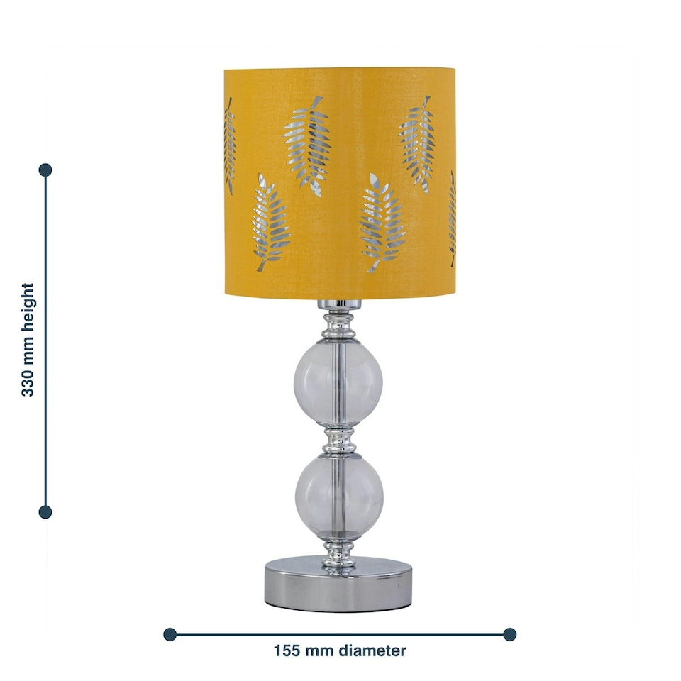 image 1 of First Choice Lighting Set of 2 Chrome Two Ball Table Lamps with Ochre Mustard Fern Shades Chrome | Yellow