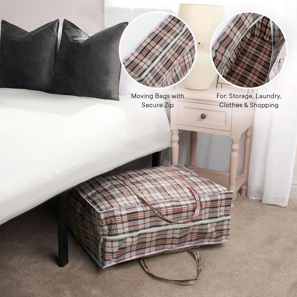 image 1 of OHS Large Reusable Check Print Clothes Laundry Storage Bag, 60L - Grey