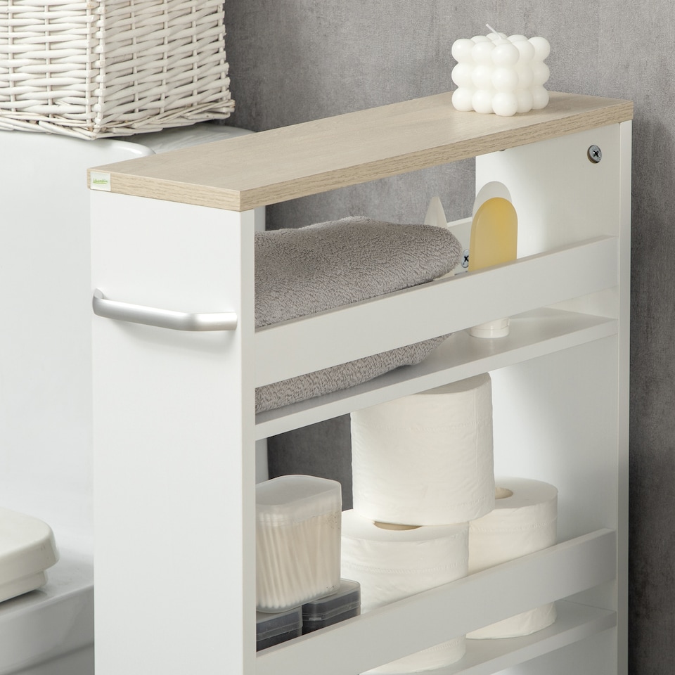 image 1 of kleankin Storage Trolley with Wheels and Handle, White