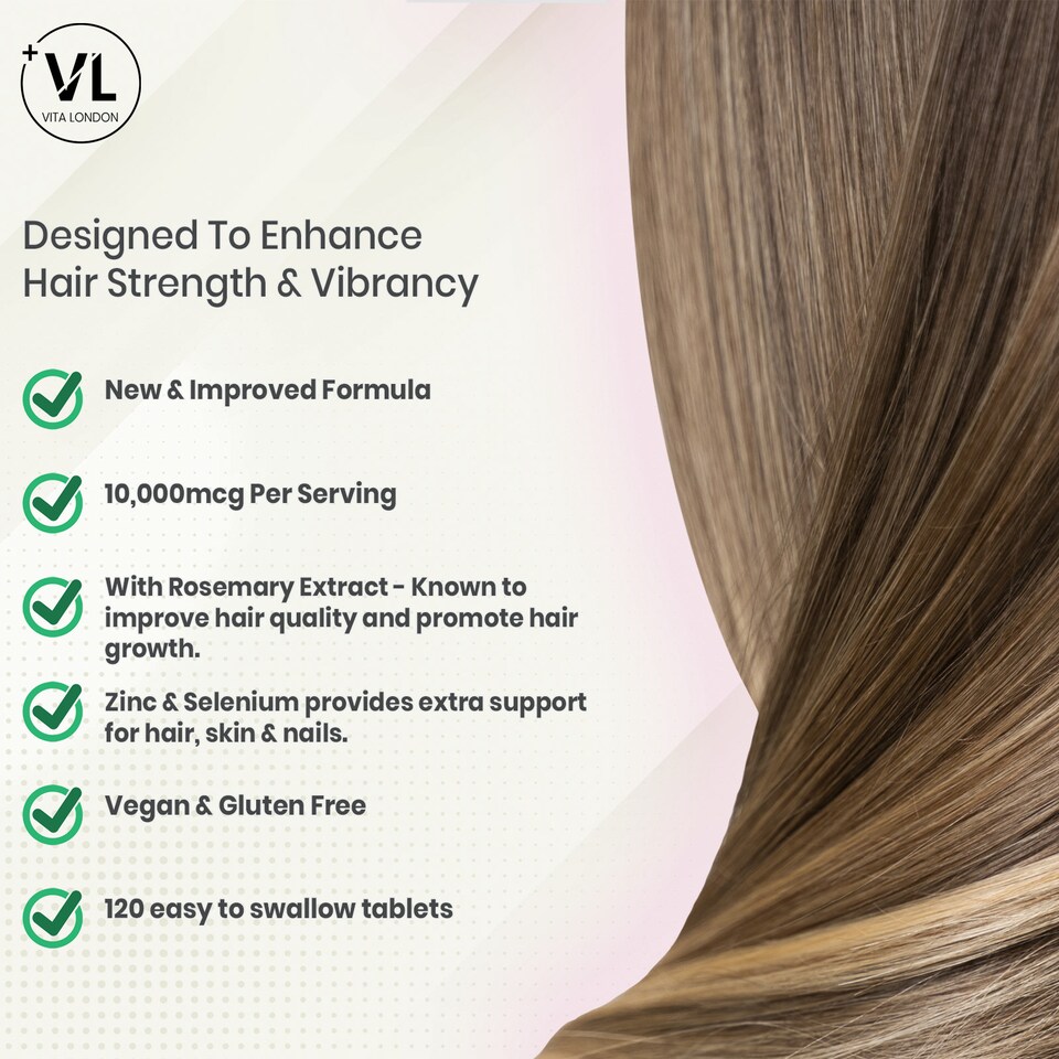 image 1 of Vita London Hair, Skin & Nails Growth Complex - 10,000µg Of Biotin - 120 Tablets