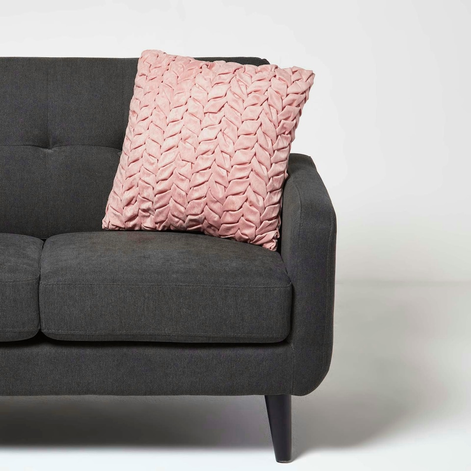 image 1 of Homescapes Grace Pleated Pink Velvet Cushion - 45 x 45 cm | Multi | 45 x 45 cm | 1