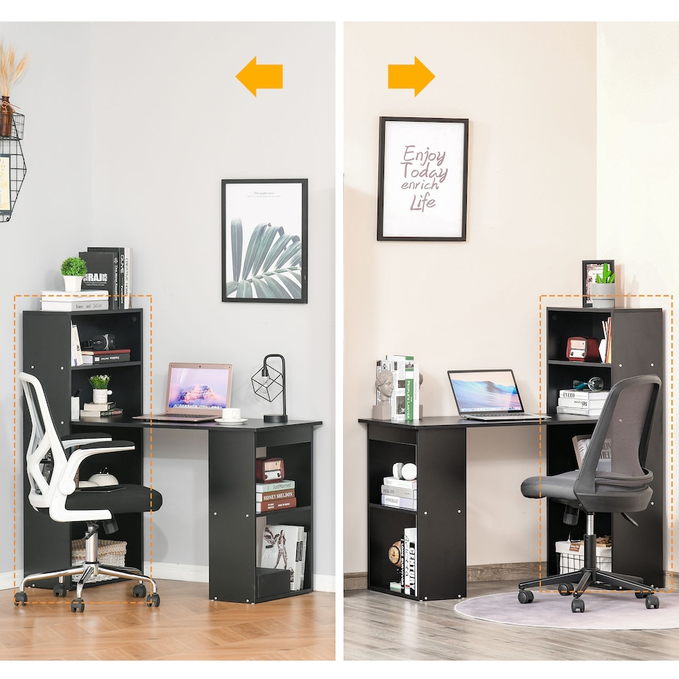 image 1 of HOMCOM 120cm Computer Desk, Wooden PC Laptop Table with 6-Tier Storage Bookshelves, Home Office Working Study Desk, Writing Workstation, Black