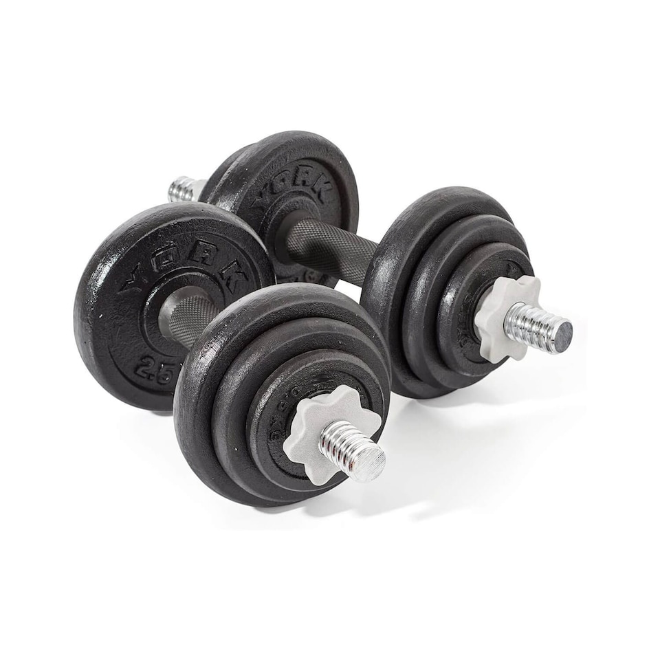 image 1 of York 20kg Cast Iron Adjustable Dumbbell Set - Black.