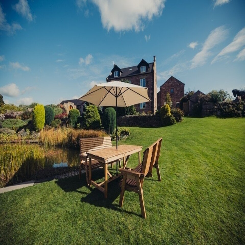 image 1 of Valley 4 Seat Set 2X2B Table - Timber - L220 x W180 x H95 cm - Garden Furniture - Minimal Assembly Required
