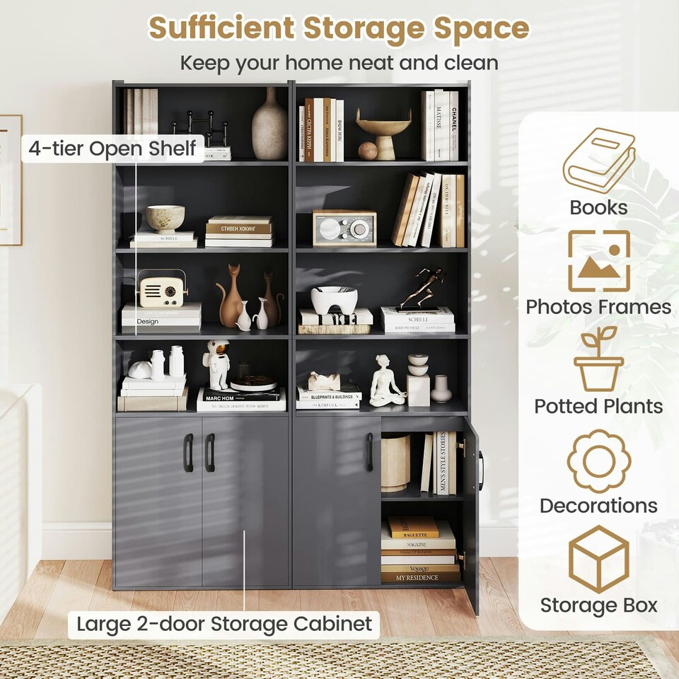 image 1 of COSTWAY 178 CM Bookcase 6-tier Modern Style Storage Grey Grey