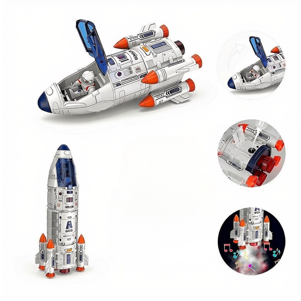 image 1 of Creative Space Adventure Toys for Kids Space Shuttle Rocket Set with Astronauts Rover Satellite and Solar System Mat