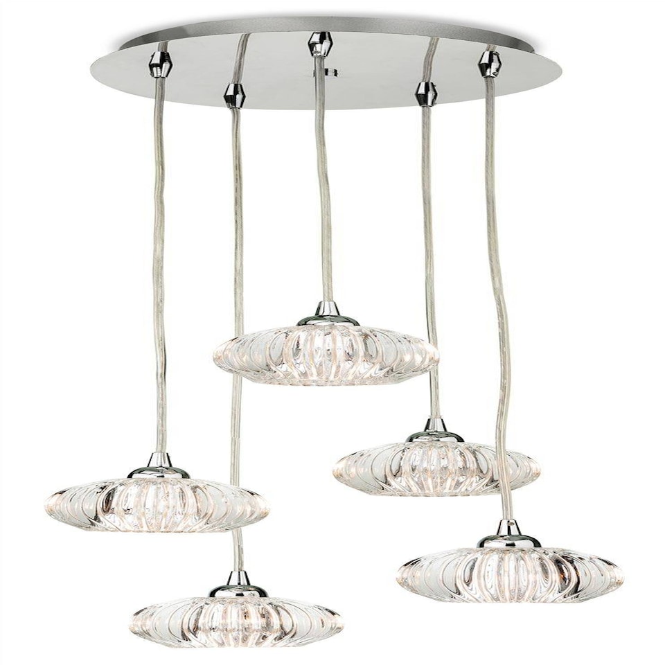 Lisbon 5 Light Cluster Pendant Chrome, Clear Decorative Glass, G9