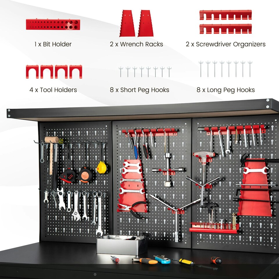 image 1 of COSTWAY Workbench Garage Worktable with Drawers-Black
