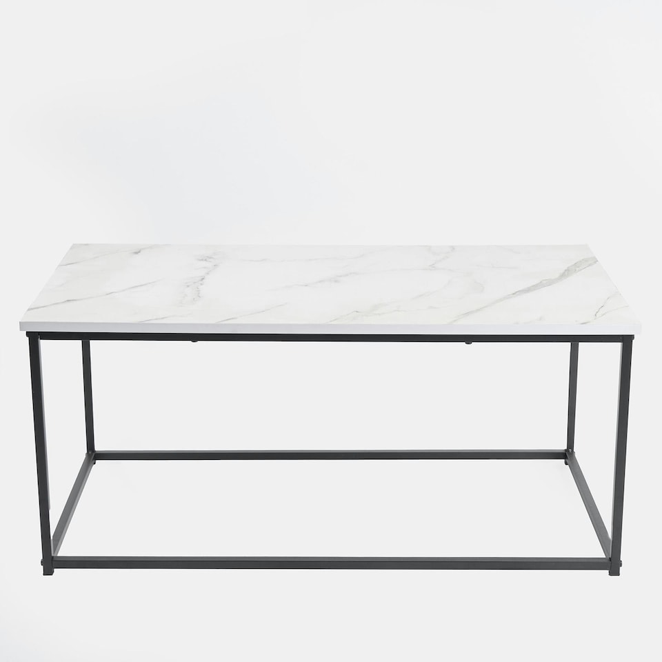image 1 of OHS Marble Top Metal Framed Home Living Room Modern Coffee Table - White