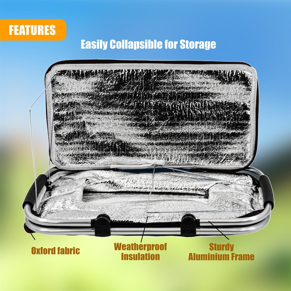 image 1 of GEEZY Insulated Cooler Bag and Folding Picnic Basket Grey 35L