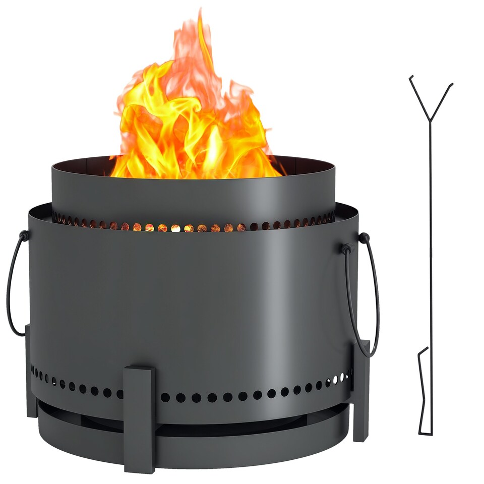 image 1 of Outsunny 37cm Smokeless Wood Burning Firepit Metal Fire Pit, Dark Grey