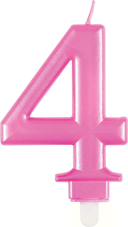 image 1 of Metallic Pink Number 4 Birthday Candle 9cm
