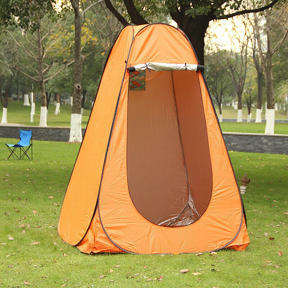 image 1 of Portable Pop Up Toilet Tent Instant Foldable Camping Privacy Shower Changing Tent - Orange